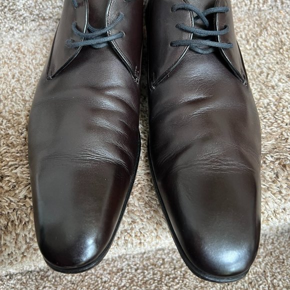 Gucci Men's Brown Leather Round Toe Lace Up Oxford Dress Shoes - Picture 1 of 15